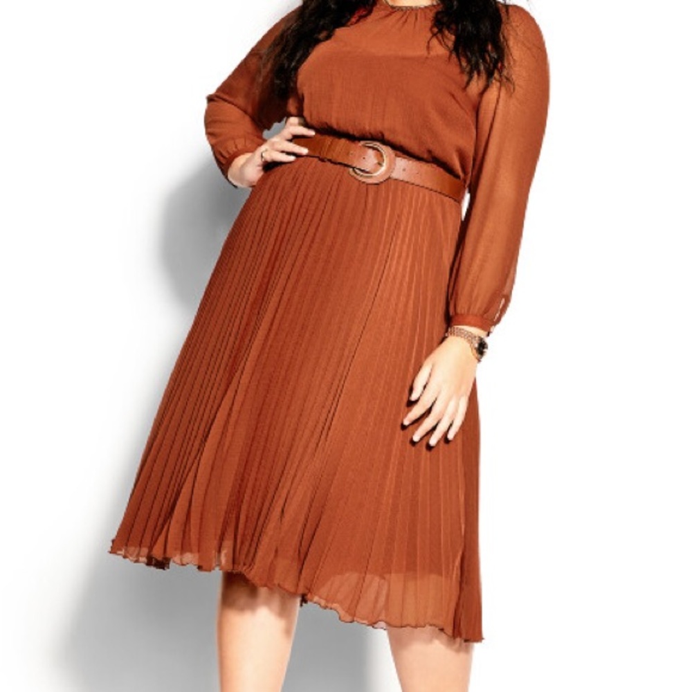 City Chic Love Pleat Dress - ginger